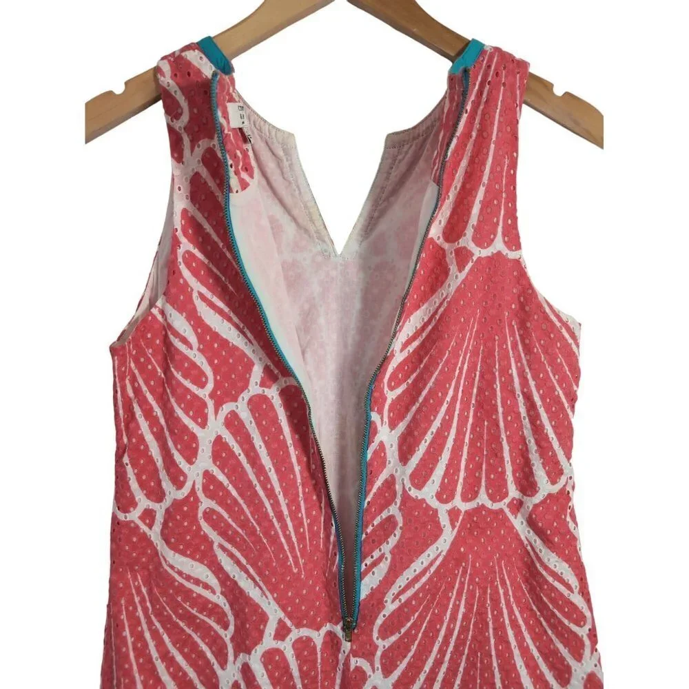 Crown & Ivy Shift Dress‎ Womens 6 Petite Coral Blue Shell Design Sleeveless
